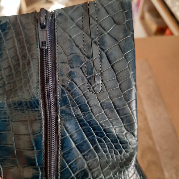 ANTONIO MELANI Miranda Croc Embossed Leather Stiletto Ankle Boot - Teal, Size 7 - Picture 9 of 16